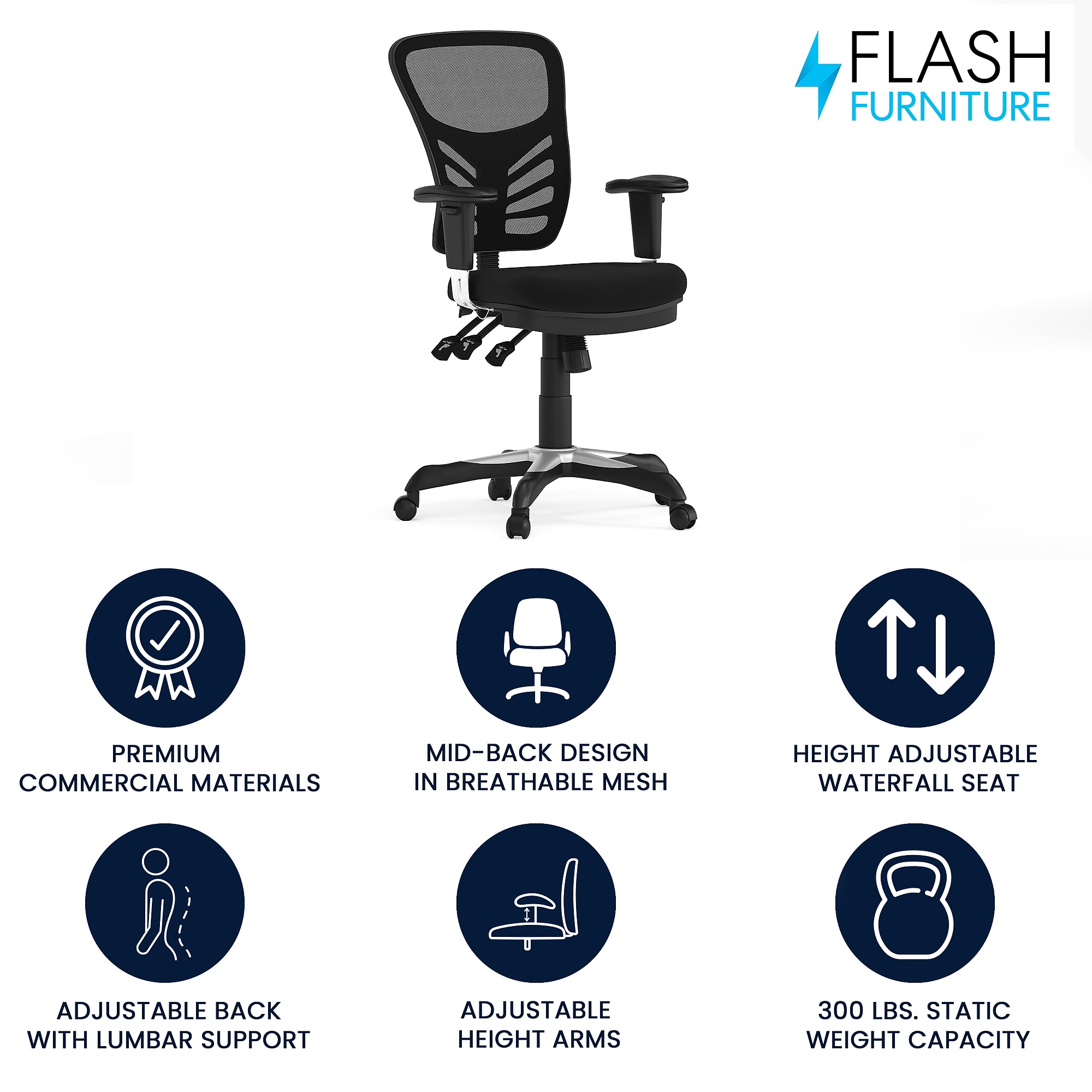 Flash Furniture Nicholas Ergonomic Mesh Swivel Mid-Back Multifunction Executive Office Chair, Black (HL0001) Sansujyuku sansujyuku.com