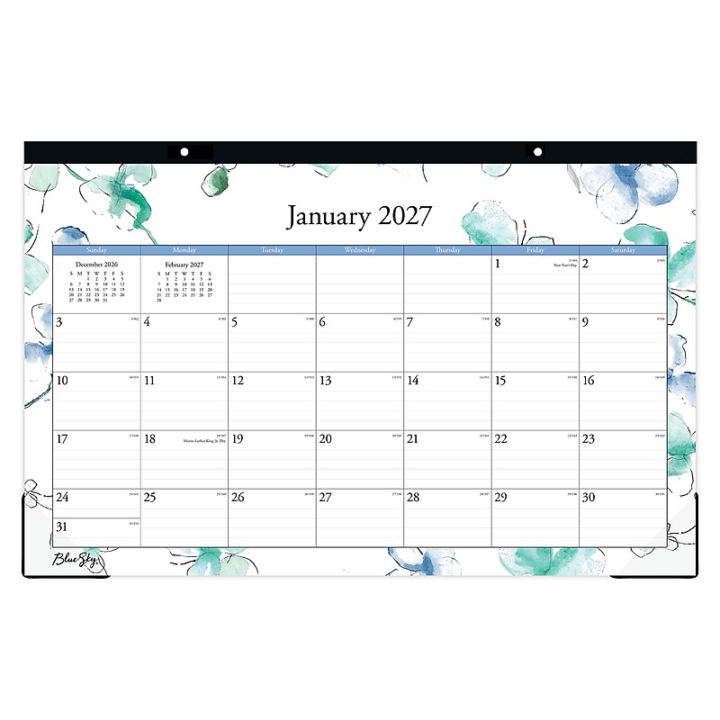 2027 Blue Sky Lindley 17" x 11" Monthly Desk Pad Calendar, Blue/White(100024-27) image 1