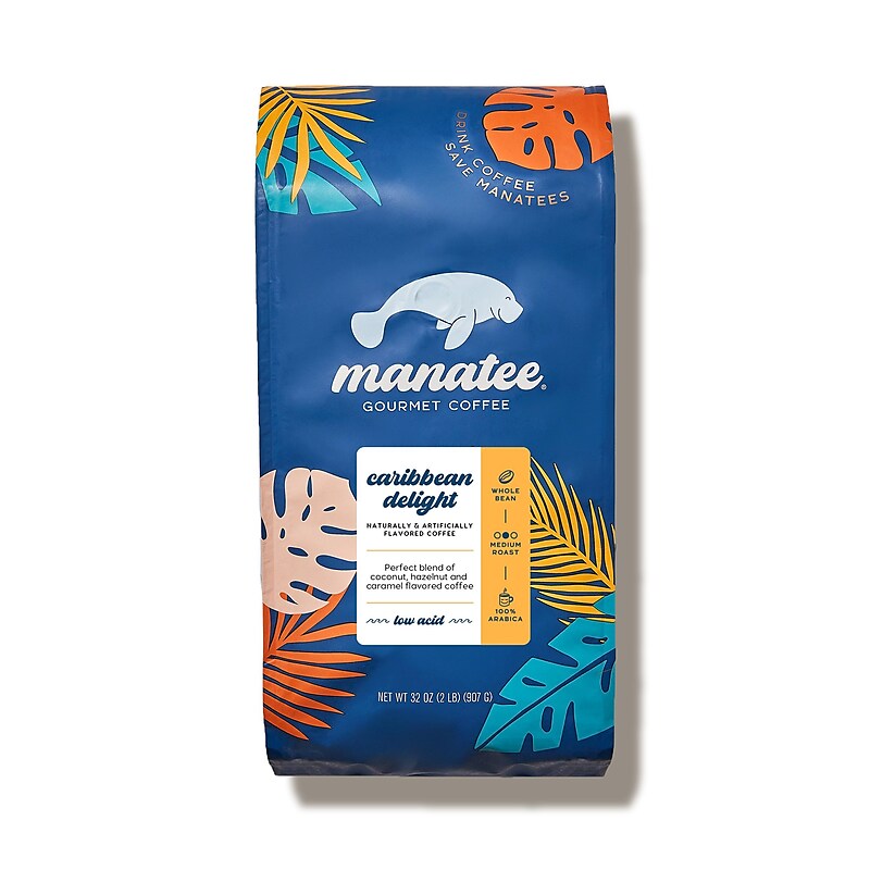 Manatee Gourmet Coffee Caribbean Delight Beans Coffee, Medium Roast, 2 lb. (302004-BAG) image 1