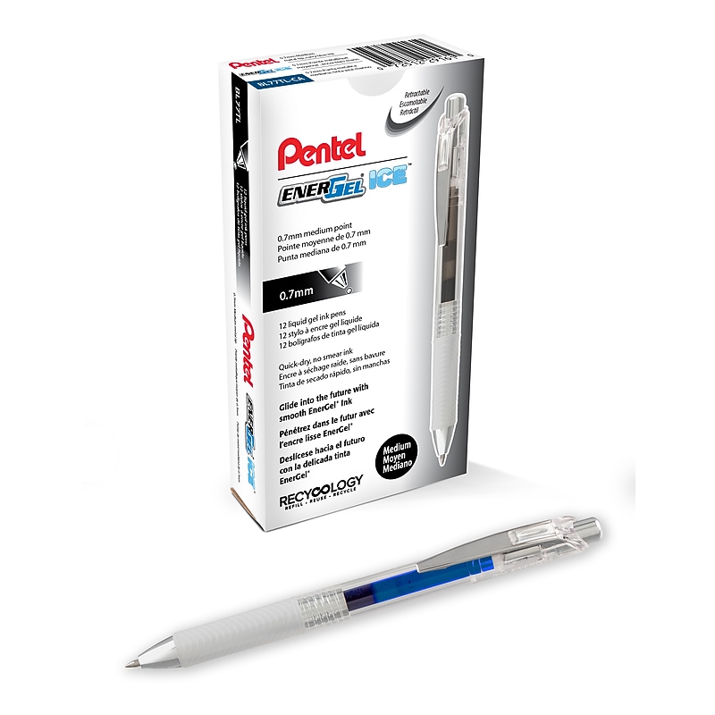 Pentel EnerGel ICE Retractable Gel Pen, Medium Point, 0.7mm, Navy Blue Ink, 12 Pens/Pack (BL77TL-CA) image 1