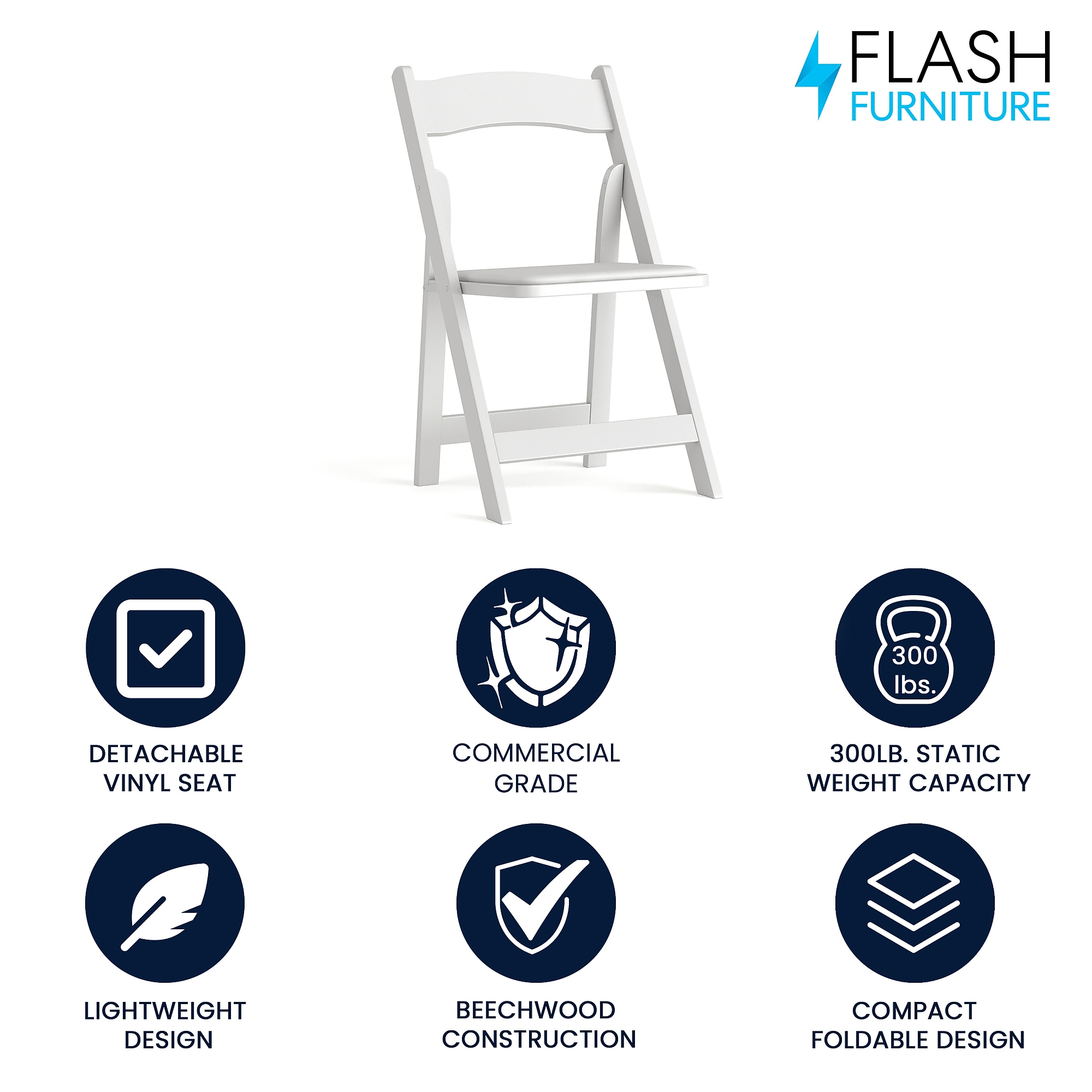 Flash Furniture HERCULES Wood/Vinyl Folding Chair, White (XF2901WHITE) Sansujyuku sansujyuku.com