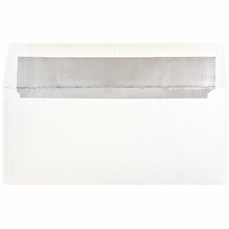 JAM Paper Booklet Envelope 3 7/8" x 8 1/8", White with Silver Foil, 100/Pack (32430263d) image 1