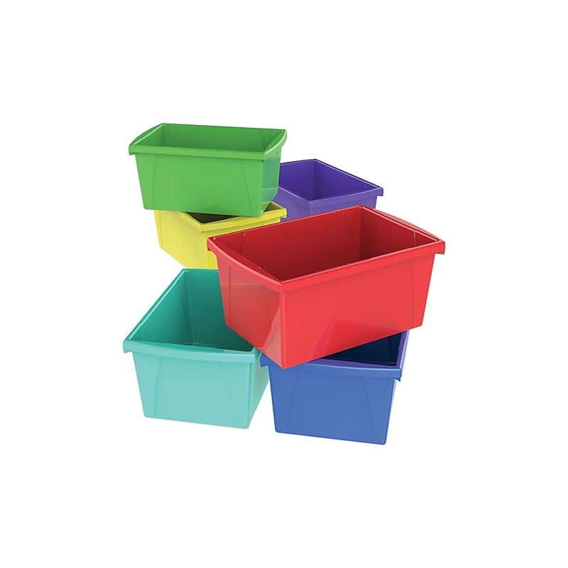 Storex Stackable Storage Bin, 8.25" x 11.875" x 16.75", 22 Qt., Assorted Colors, 6/Pack (STX61515U06C) image 1