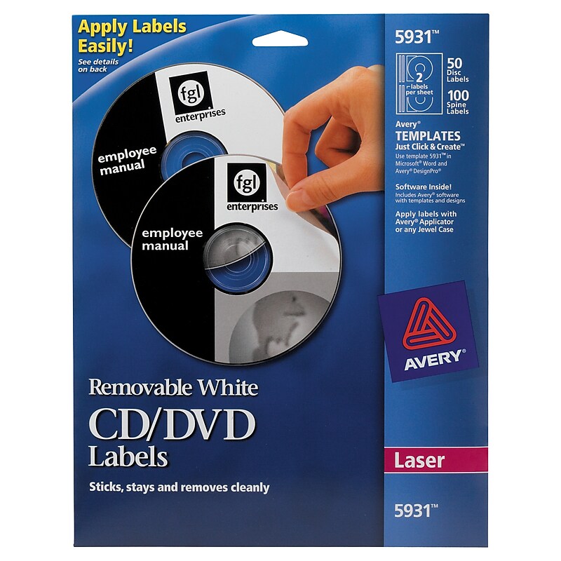 Avery Laser Media Labels, White Matte, 50 Disc and 100 Spine Labels/Pack (5931) image 1