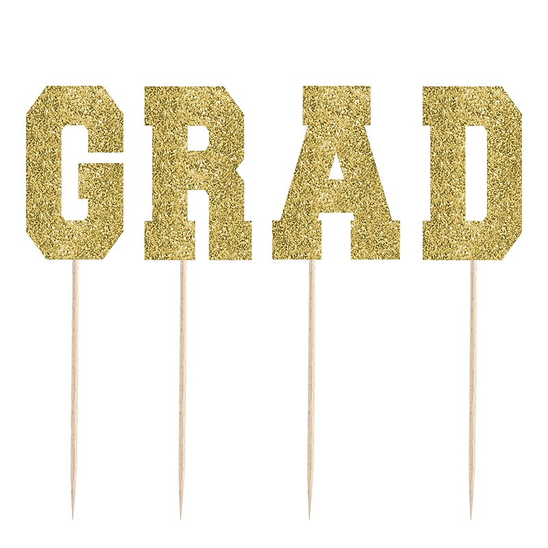 Party City Grad Glitter Party Picks, Gold, 4/Pack (AM400144-NS) image 1