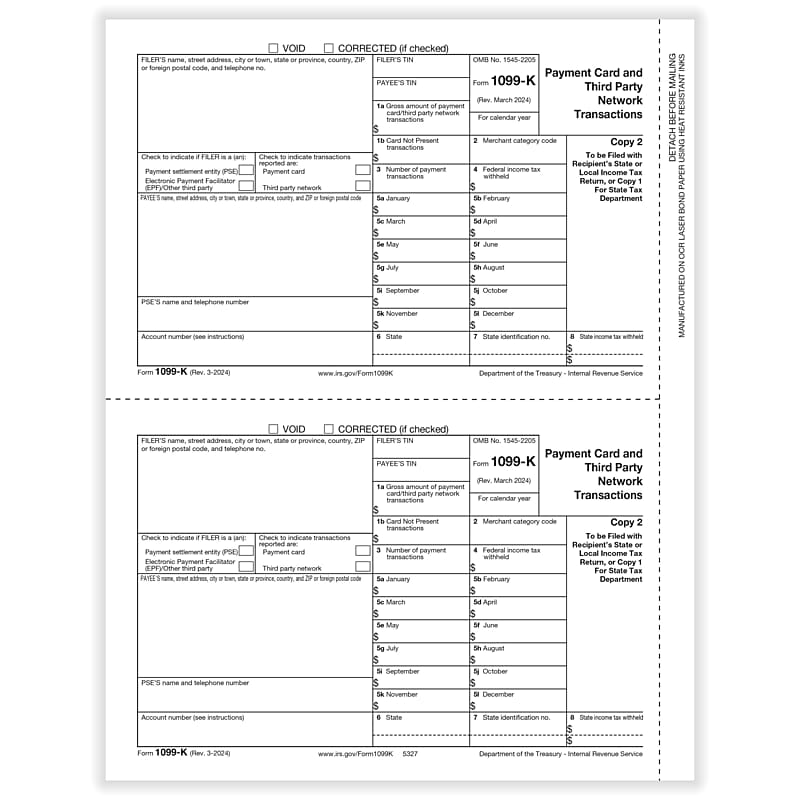 ComplyRight 2025 1099-K Tax Form, 1-Part, 2-Up, Copy C, 50/Pack (532725) image 1