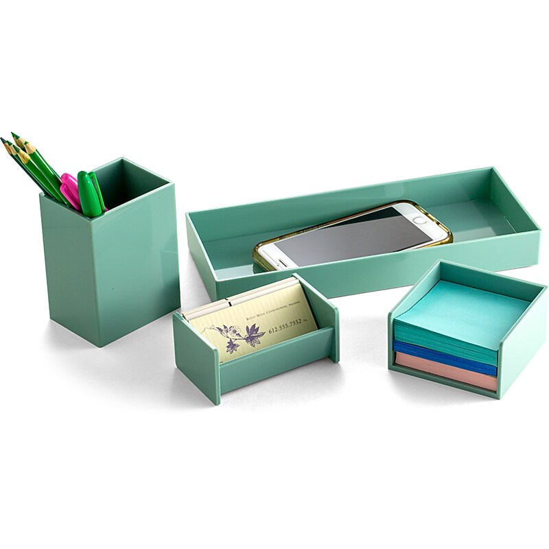 Officemate 4-Piece Desk Organizer Set, Plastic Set, Teal (21532T) image 1