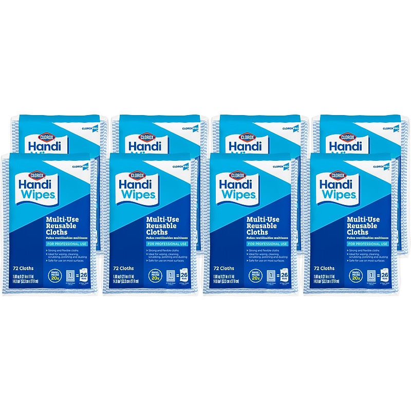 CloroxPro Clorox Handi Wipes Cotton Cleaning Cloths, Blue/White, 72 Cloths/Pack, 8/Carton (60942CT) image 1