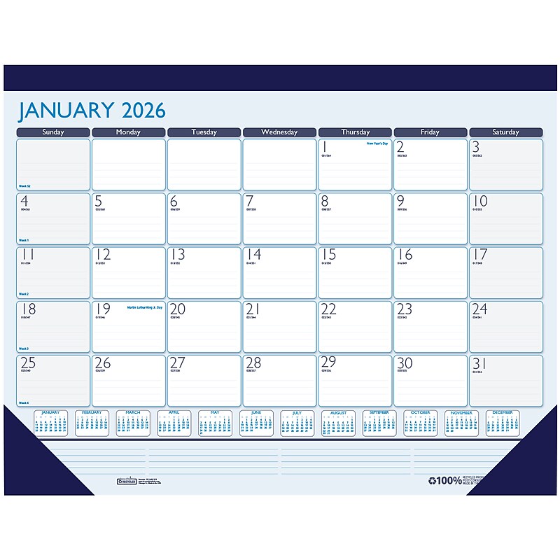 2026 House of Doolittle Contempo 22" x 17" Monthly Desk Pad Calendar, Blue (151-26) image 1