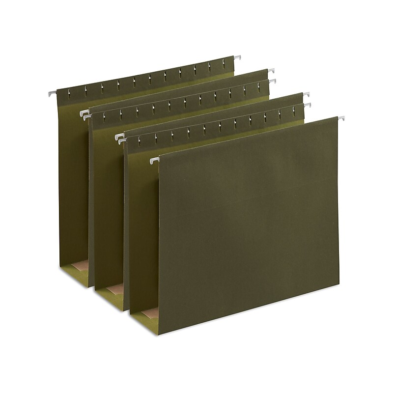 Staples Reinforced Box-Bottom Hanging File Folders, 3" Expansion, 1/5-Cut Tab, Letter Size, Standard Green, 25/Box image 1