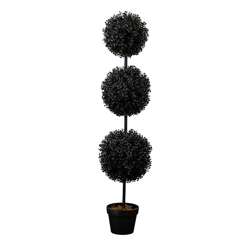 Nearly Natural UV Resistant Artificial Halloween Black Triple Ball Boxwood Topiary, 4' (T5174) image 1