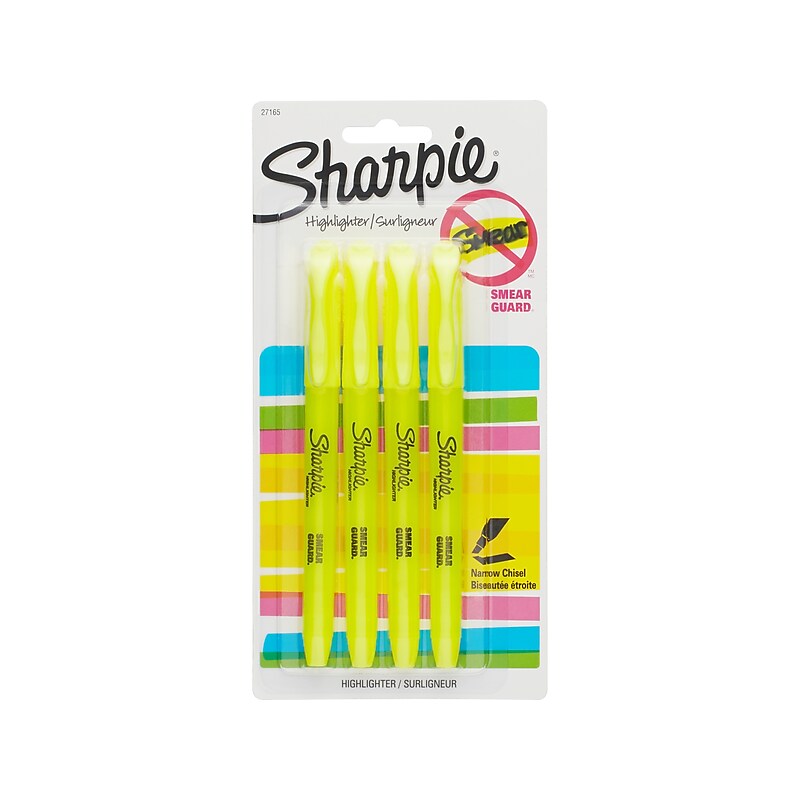 Sharpie Stick Highlighter, Chisel Tip, Yellow, 4/Pack (1770695) image 1