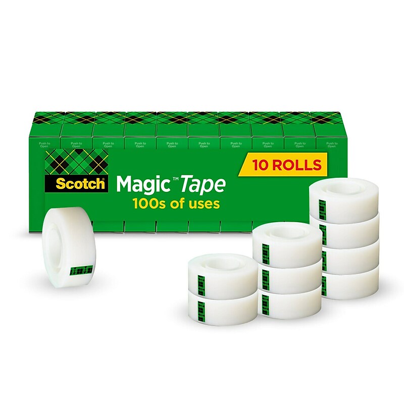 Scotch Magic Invisible Clear Tape Refill, 0.75" x 27.77 yds., 1" Core, Invisible, 10 Rolls/Pack (810P10K) image 1