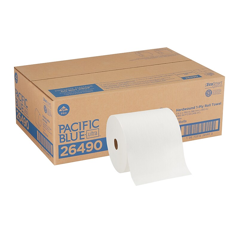 Pacific Blue Ultra Hardwound Paper Towels, 1-Ply, 6 Rolls/Carton (26490) image 1