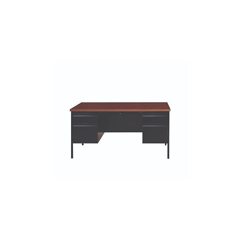 Alera 60"W Double Pedestal Desk, Mocha/Black (ALEHSD6030BM) image 1
