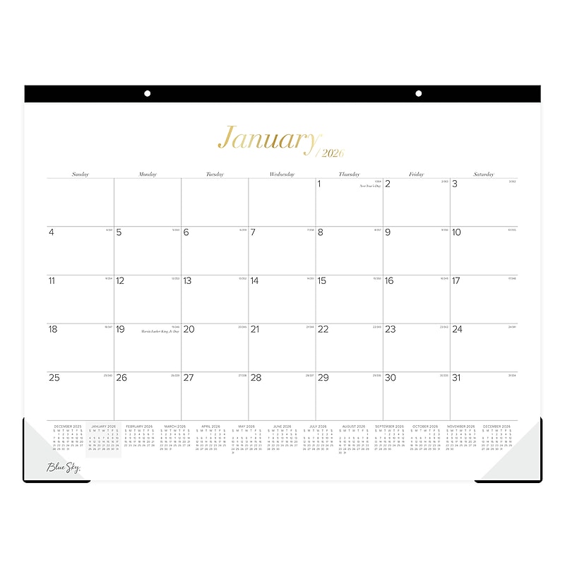 2026 Blue Sky 22" x 17" Monthly Desk Pad Calendar, Elevated White/Gold (155257) image 1