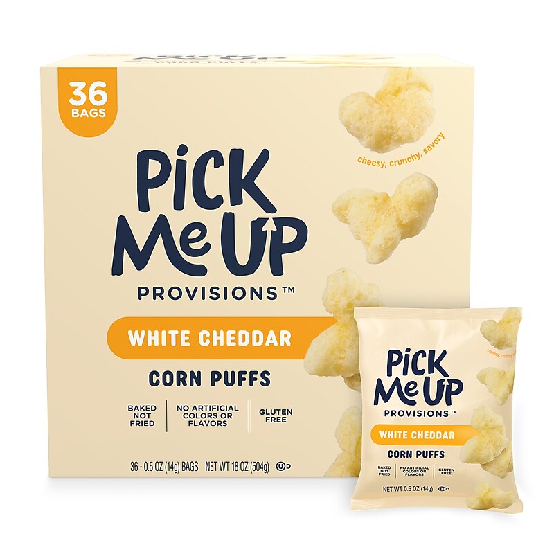 Pick Me Up Provisions™ Gluten Free White Cheddar Corn Puffs, 0.5 oz., 36/Box (PM63575) image 1