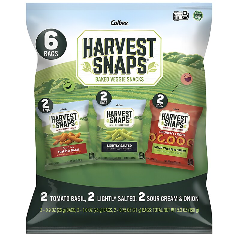 Harvest Snaps Baked Veggie Snacks Gluten Free Variety Pack, 6 Bags/Pack (01000) image 1