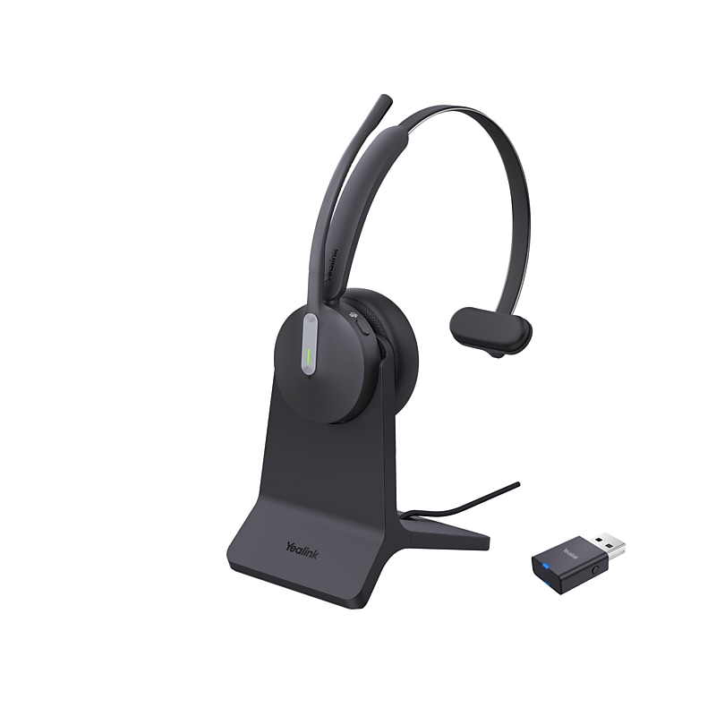 Yealink WH64 Hybrid Wireless Noise Cancelling Mono Headset, Teams Certified(With Stand) image 1