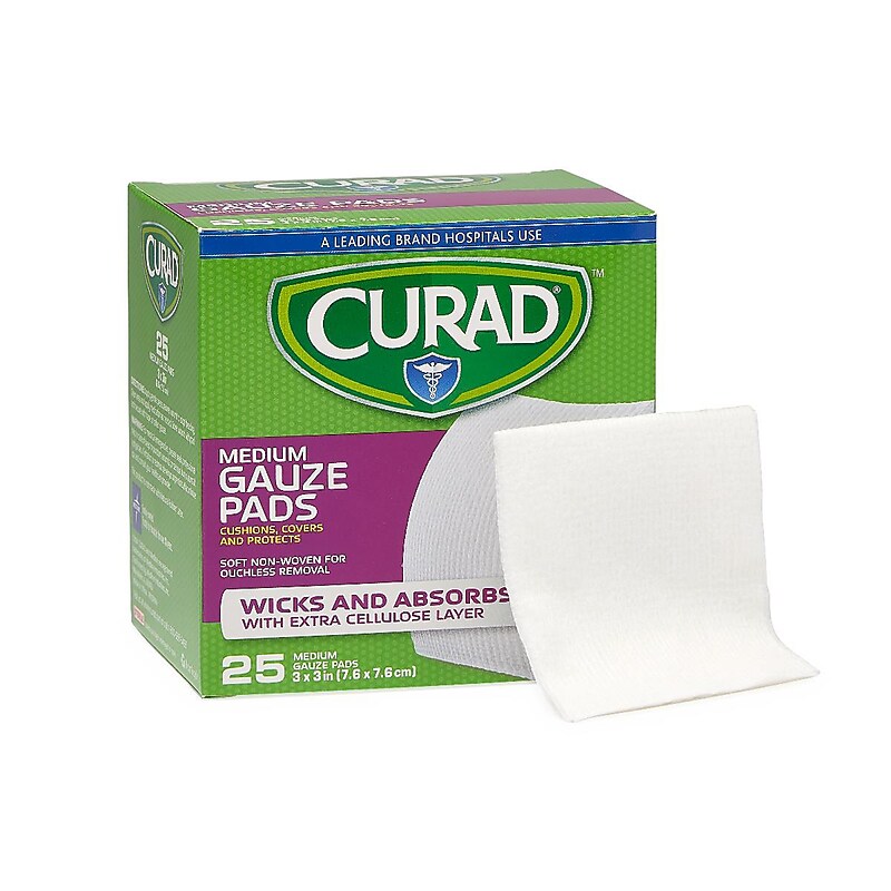 Curad 1-Ply Sterile Non-Woven Gauze, 3" x 3", 25 Pads/Pack, 24 Packs/Carton (CUR20434ERBI) image 1