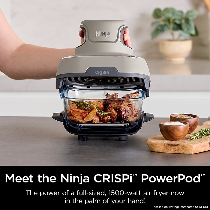 Ninja Crispi 4-in-1 Portable Glass Air Fryer, Stone (FN101ST)