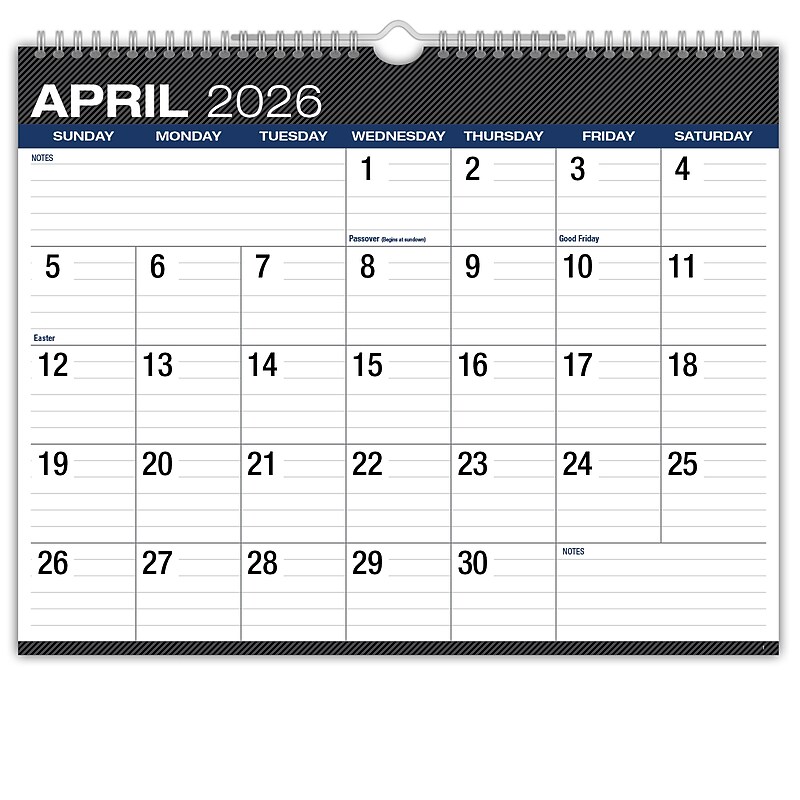 2026-2027 Excello Brands Large Print 12" x 15" Academic Monthly Wall Calendar, Black (WC-AY26-1215-BK) image 1