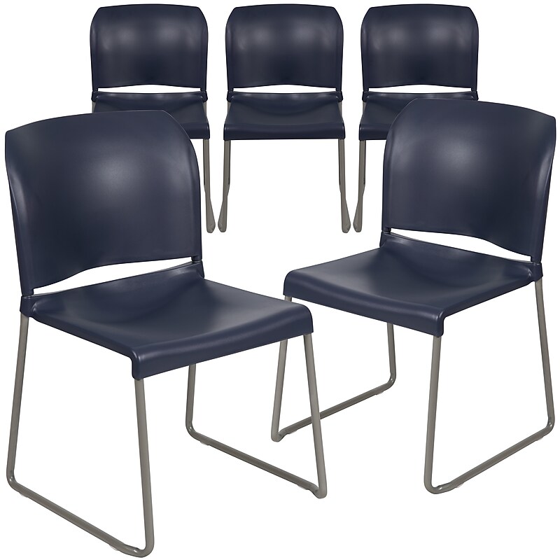 Flash Furniture HERCULES Series Plastic Contoured Stacking Chair, Navy, 5/Pack (5RUT238ANY) image 1