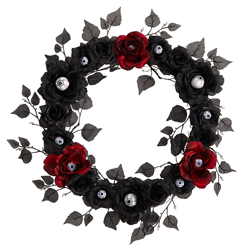 Nearly Natural Eyeball Rose Halloween Artificial Wreath, 24" (W1198) image 1