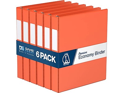 Davis Group Premium Economy 1" 3-Ring Non-View Binder, Orange, 6/Pack (2301-19-06)