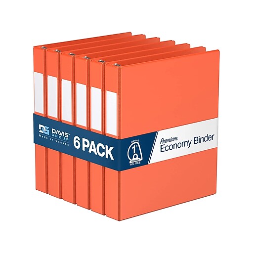 Davis Group Premium Economy 1" 3Ring NonView Binder, Orange, 6/Pack