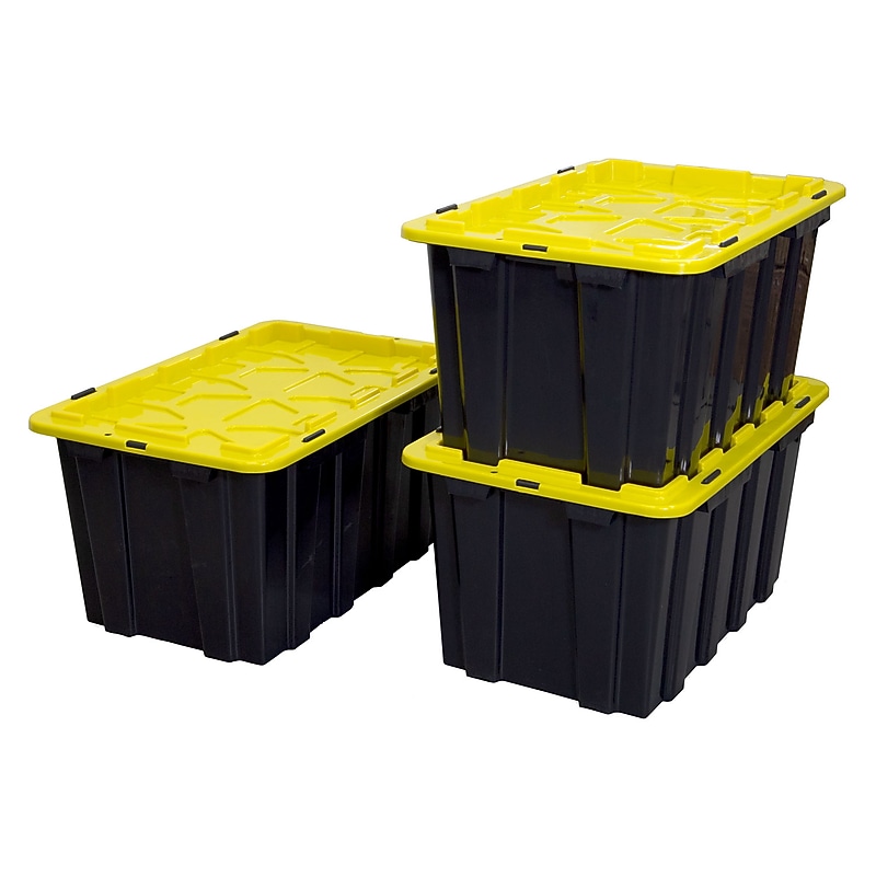 Mount-It! 63.4 Qt. Storage Bin with Snap Lid, Plastic, Black/Yellow, 3/Pack (WI-3001) image 1