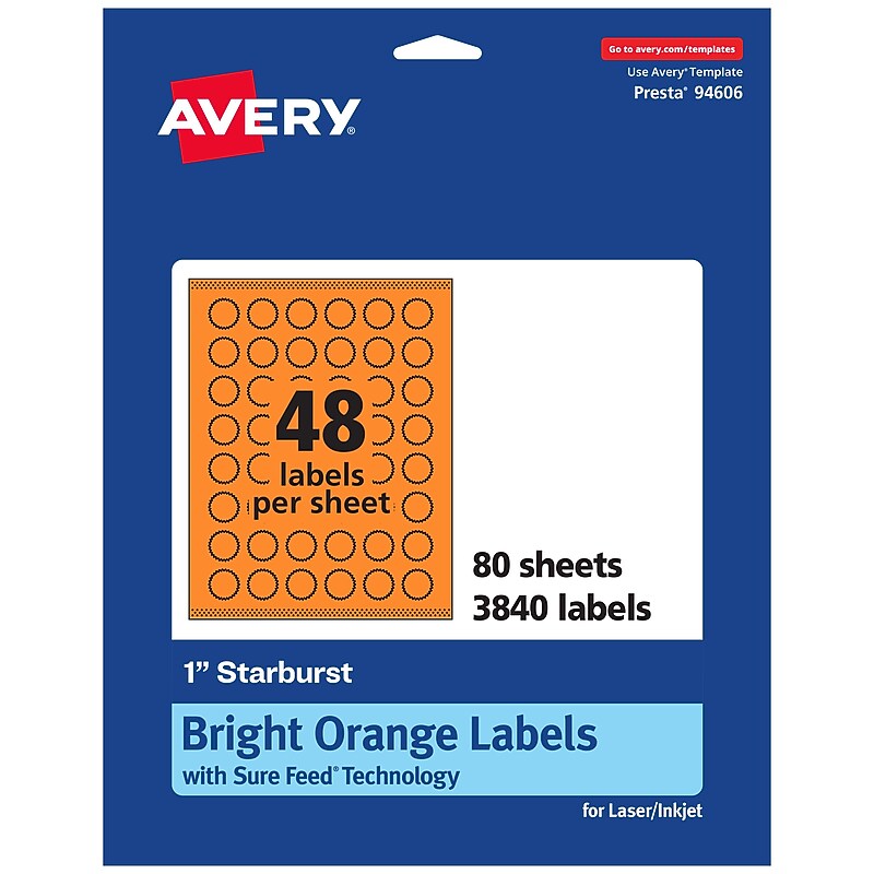 Avery Burst Multipurpose Labels, 1", Bright Orange, 3840/Box (94606) image 1