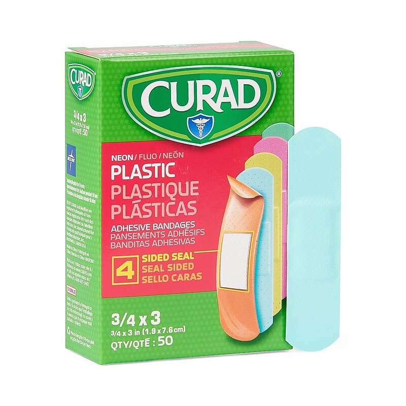 Curad  3" x  3/4" Plastic Adhesive Bandages, Neon, 50 Bandages/Box, 24 Boxes/Case (NON256131) image 1
