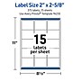Avery Waterproof Rectangle Laser Multipurpose Labels, 2" x 2-5/8", White, 375/Pack (19479399289)~#|#~1C1091FF-BD32-4C55-B810CFA0A4B84B16_sc7