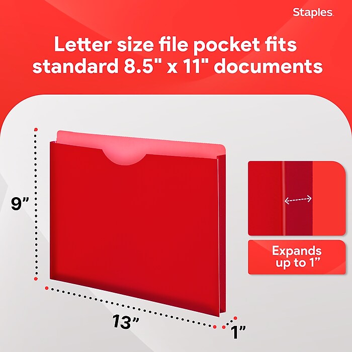Staples Moisture Resistant File Pockets, Letter Size, Assorted