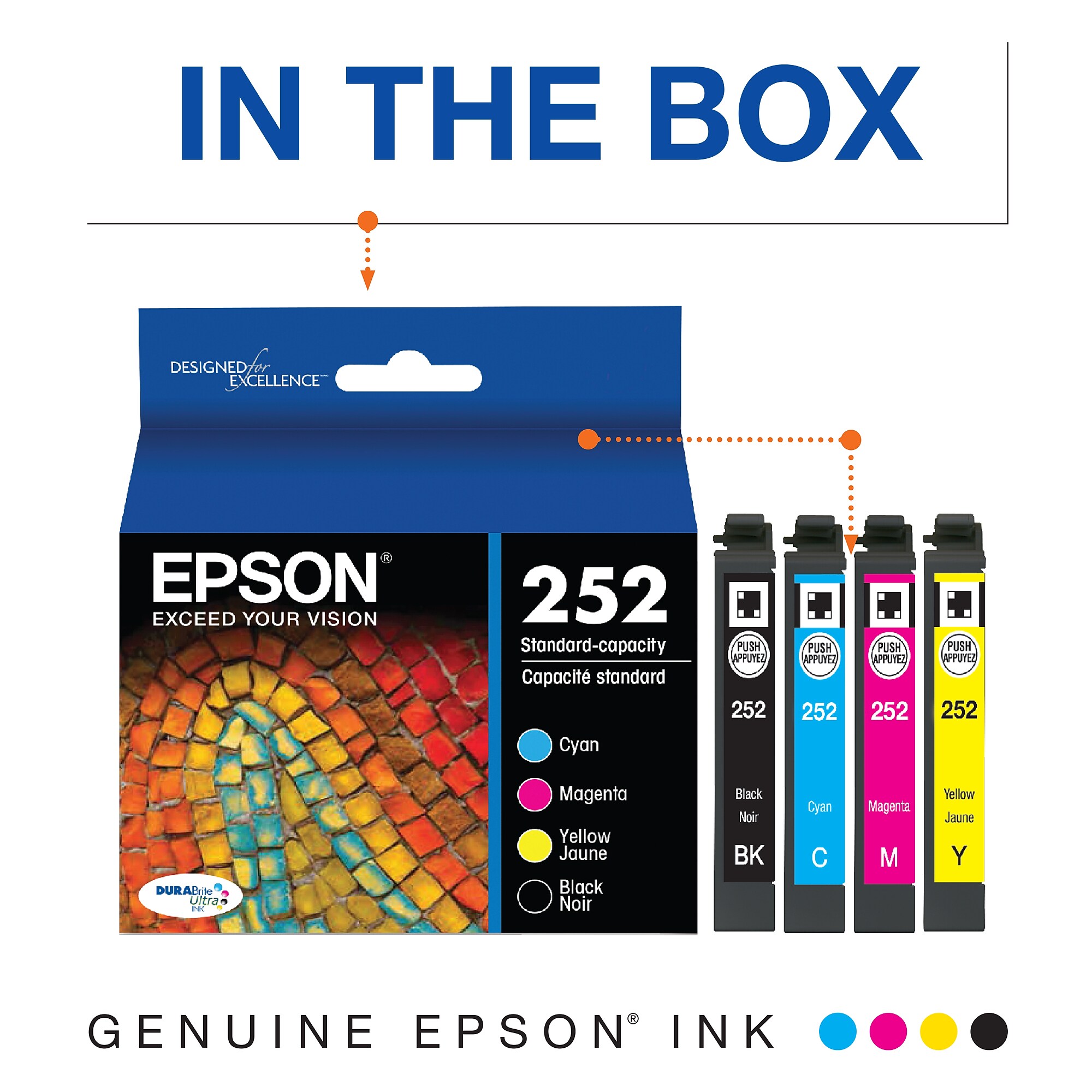 Epson T252 Black/Cyan/Magenta/Yellow Standard Yield Ink Cartridge, 4/Pack (T252120-BCS) Sansujyuku sansujyuku.com