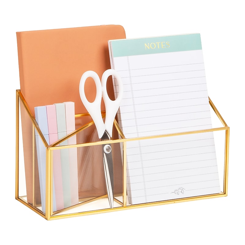 Mind Reader 4-Compartment Glass Desktop Organizer, Gold (3GORG-GLD) image 1