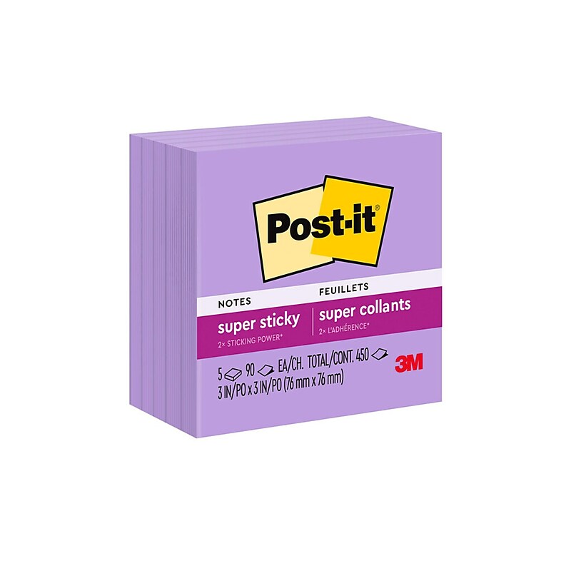 Post-it Super Sticky Notes, 3" x 3", Mulberry, 90 Sheet/Pad, 5 Pads/Pack (654-5SSCG) image 1