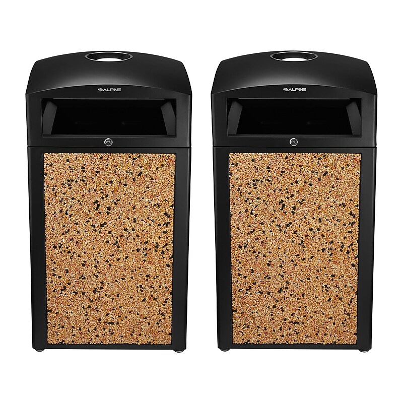 Alpine Industries Steel Outdoor Trash Can with Covered Top and Open Sides, 40 Gallon, Black/Stone, 2/Pack (ALP472-40-STO-2PK) image 1