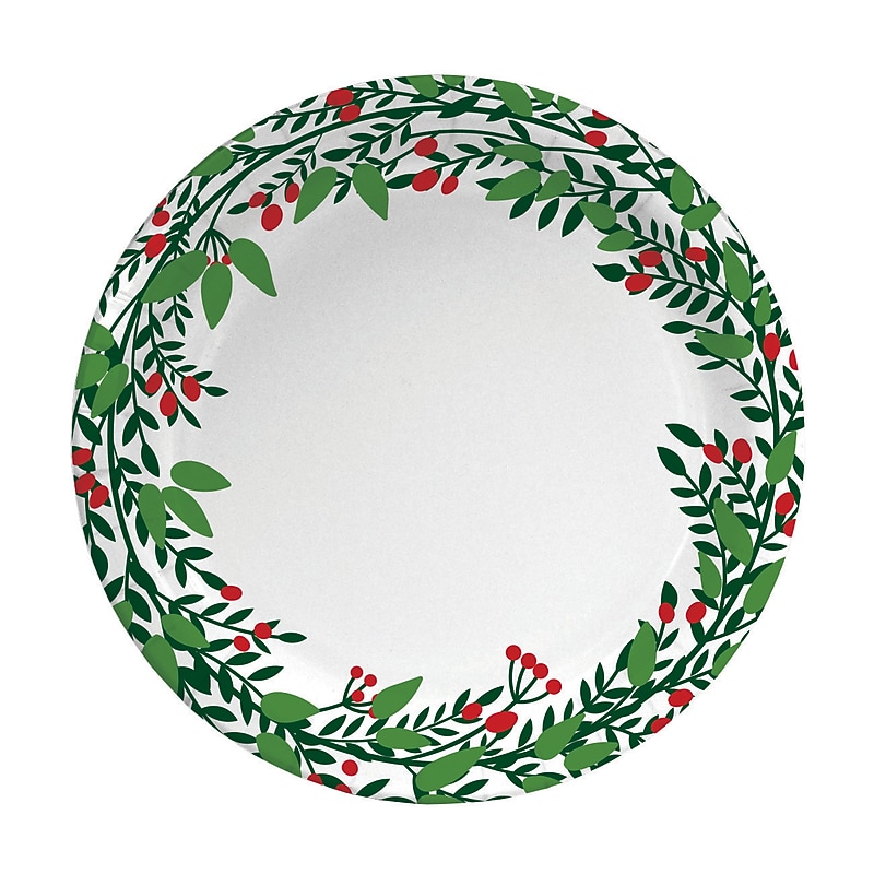 AJM 10" Paper Plates, Holiday Holly, 65 Plates/Pack (DP10EK004065AHW) image 1