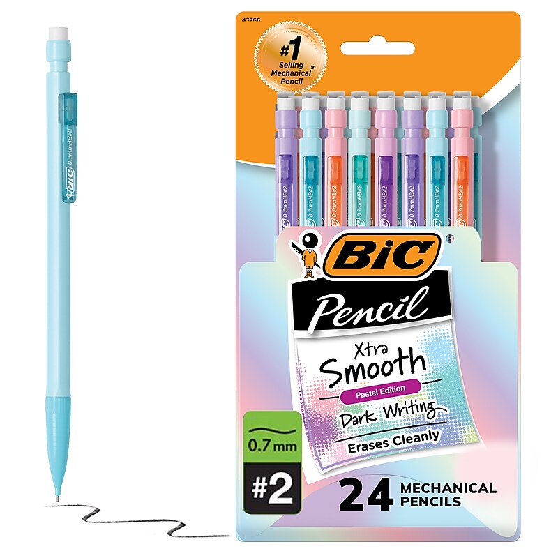 BIC Xtra Smooth Pastel Edition Mechanical Pencil, 0.7mm, #2 Medium Lead (MPNP24-BLK) image 1
