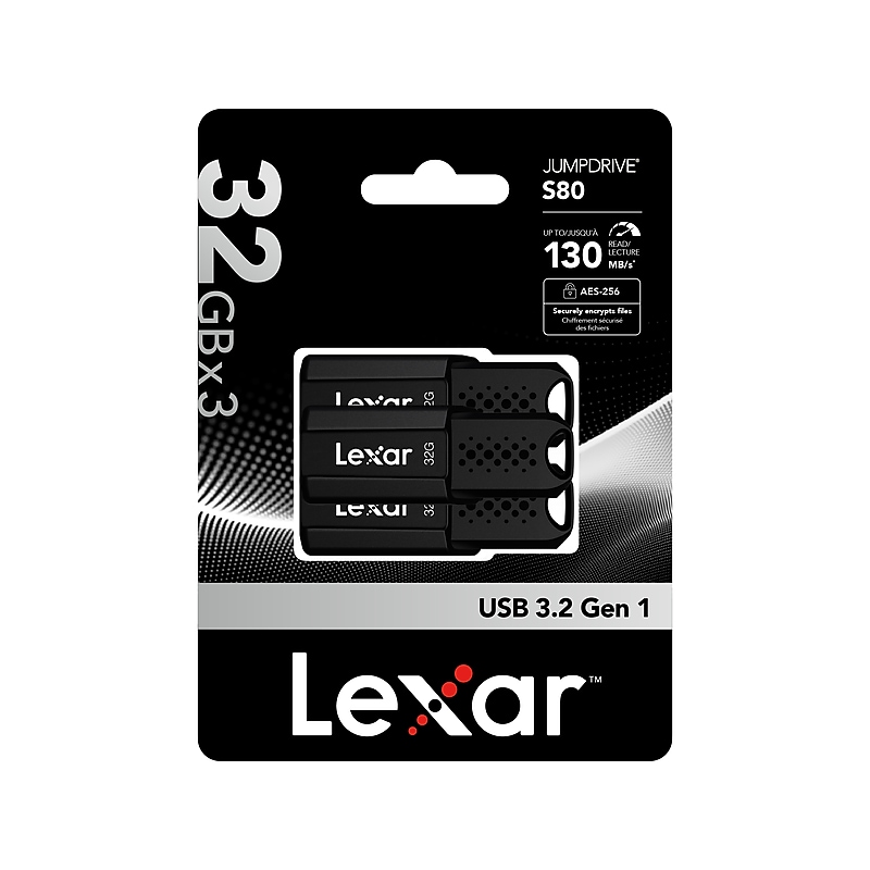 Lexar JumpDrive S80 32GB USB 3.2 Type-A Flash Drive, Black, 3/Pack (LJDS080032G-BNBNU3) image 1