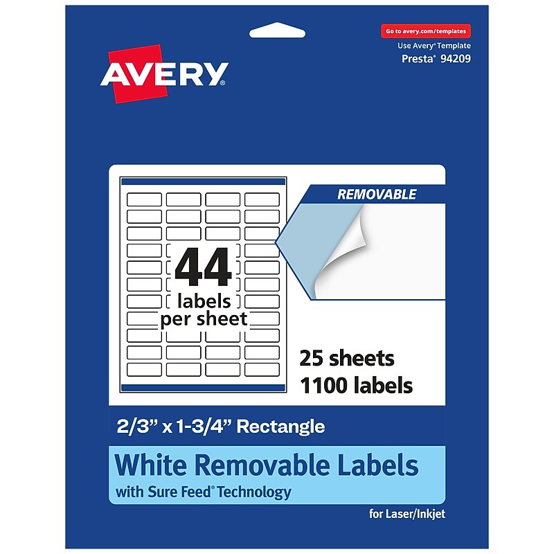 Avery Laser/Inkjet Rectangle Multipurpose Labels, 2/3" x 1-3/4", White, 1100 Labels/Pack (94209) image 1