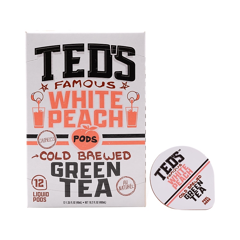 Java House Ted's Famous White Peach Cold Brewed Green Tea, Pods, 12/Box (FC900T70) image 1