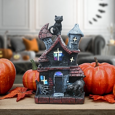 National Tree Company 7" Black Cats Haunted House with LED Light - Thumbnail 2