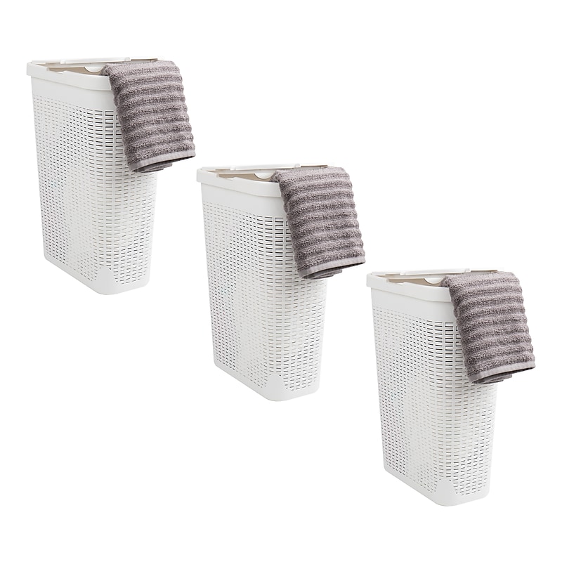 Mind Reader 10.5 Gallon Hamper with Lid, Plastic, White, 3/Pack (3PKHAMP40-WHT) image 1