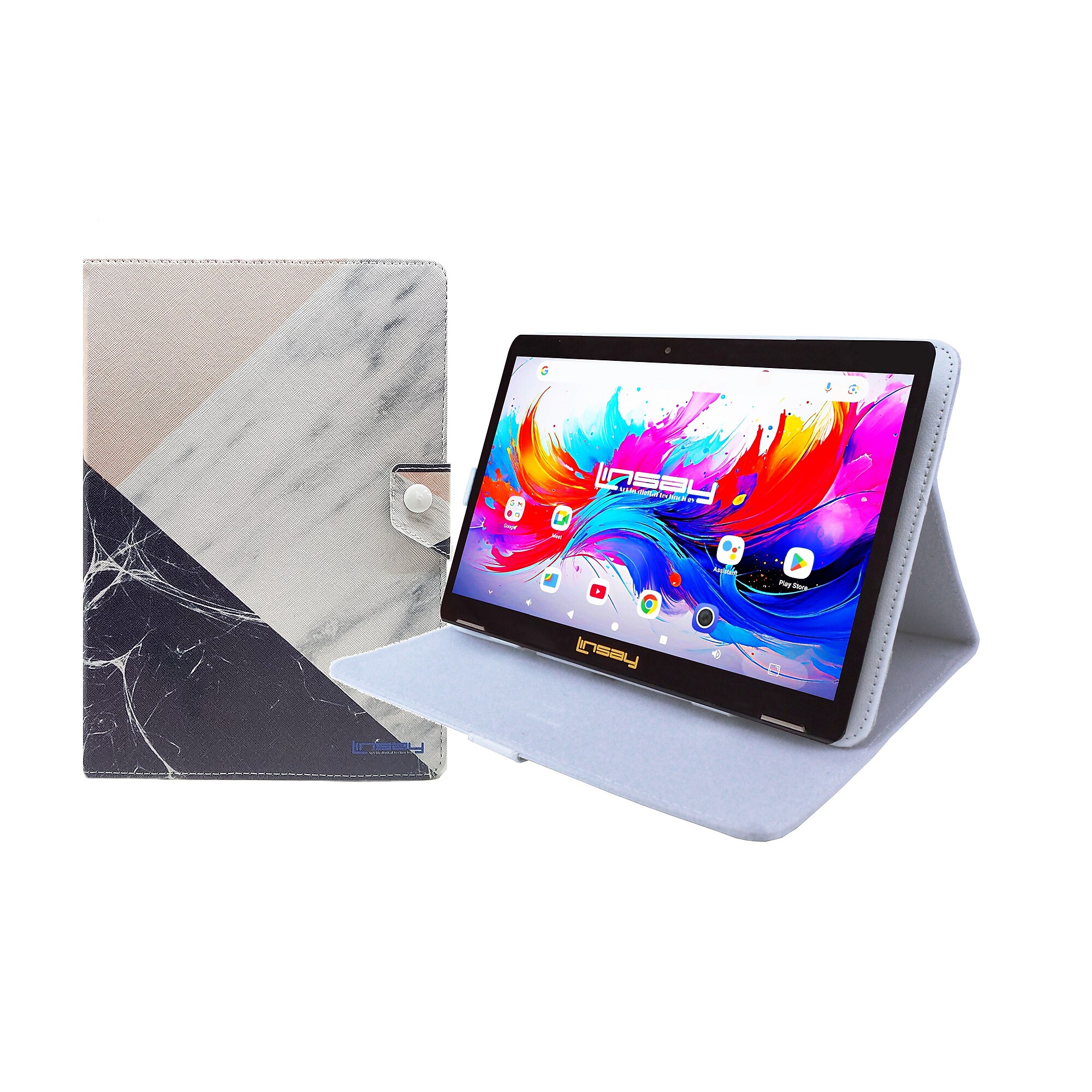 LINSAY F10 Series 10.1″ Tablet, Wi-Fi, Octa Core, 256GB eMMC, Android 15, Black Pink White Marble Case (F10IPGCBPWPLUS) Sansujyuku sansujyuku.com