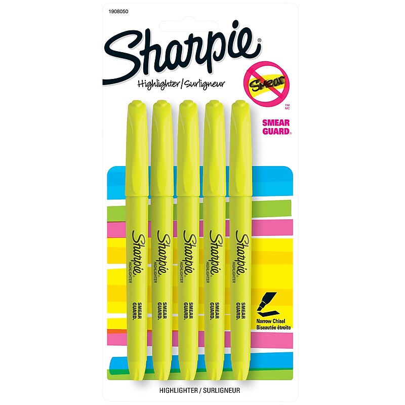 Sharpie Pocket Stick Highlighter, Chisel Tip, Fluorescent Yellow, 5/Pack (1908050) image 1
