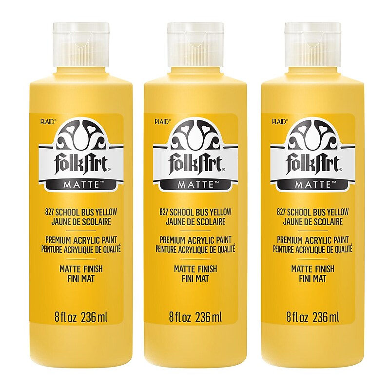 FolkArt Acrylic Paint Matte, 8oz., School Bus Yellow, 3/Pack (FLK827-3) image 1