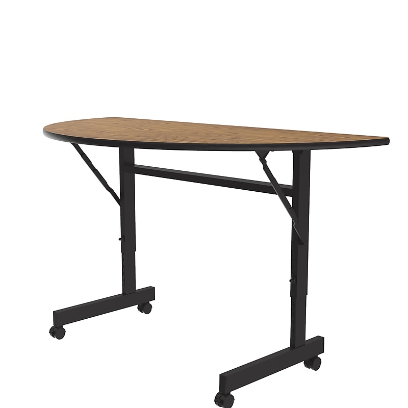 Correll Econoline 48"W x 24"D Adjustable Foldable Training Room Table, Laminate, With Wheels, Medium Oak (FTM2448TFHR06) image 1
